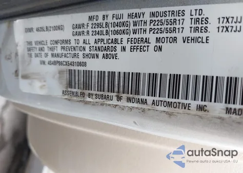 2005 Subaru Outback 3.0R L.l. Bean Edition из США, поврежденный, VIN 4S4BP86CX54310608